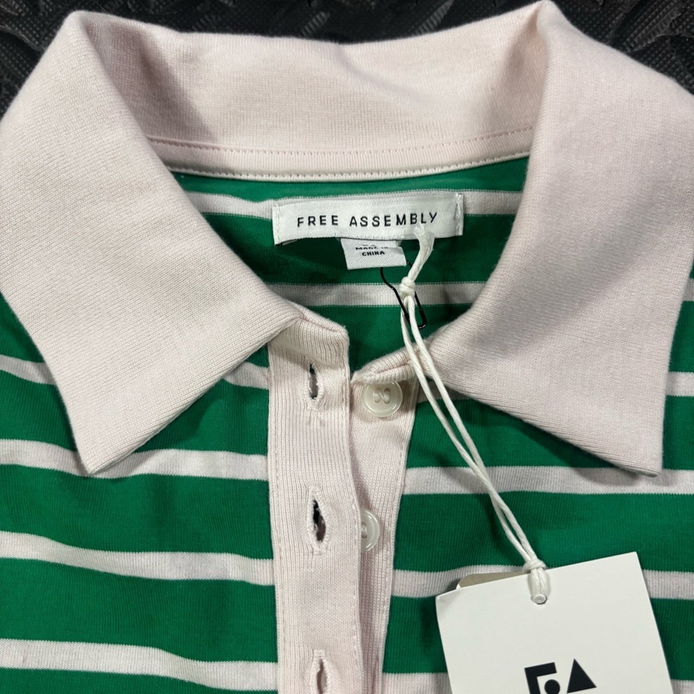 NWT Free Assembly Green White Striped Polo Shirt XS - Picture 3 of 11